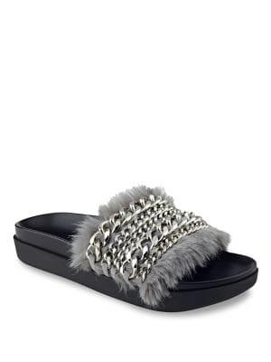 Kendall + Kylie Sammy Chain And Faux Fur Pool Slides