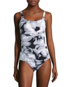 Calvin Klein Ruched Abstract One-piece Swimsuit