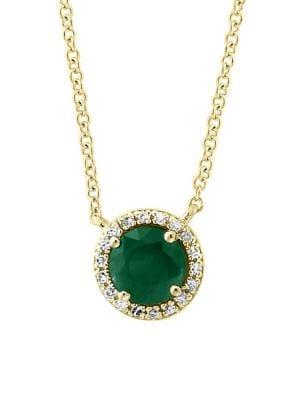 Effy 14k Yellow Gold, Diamond & Emerald Mini Pendant Necklace