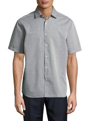 Black Brown Seersucker Short-sleeve Button-down Shirt