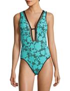 Nanette Lepore Swim Deep V Floral Textured One-piece Swimsuit