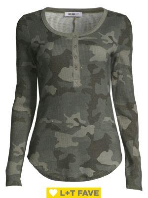 William Rast Kairah Snap Front Henley Camo Top