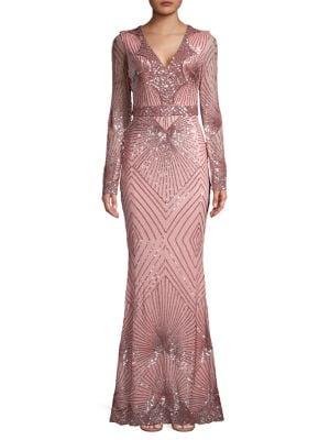 Quiz Geo Sequin V-neck Fit-&-flare Gown