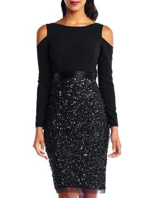 Adrianna Papell Sequin Cold-shoulder Dress