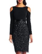 Adrianna Papell Sequin Cold-shoulder Dress