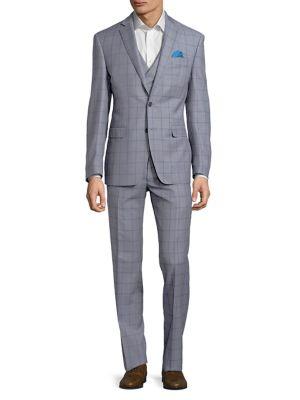 Tallia Orange Windowpane Stretch Wool Three-piece Suit