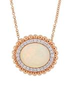 Sonatina 14k Rose Gold, Oval-cut Blue-hued Opal & Diamond Halo Necklace