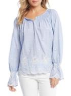 Karen Kane Embroidered Bell-sleeve Cotton Peasant Top