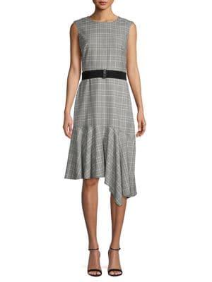 Gabby Skye Sleeveless Belted Plaid Dress