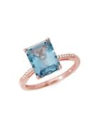 Lord & Taylor 14k Rose Gold, Emerald-cut London Blue Topaz & Diamond Accent Ring