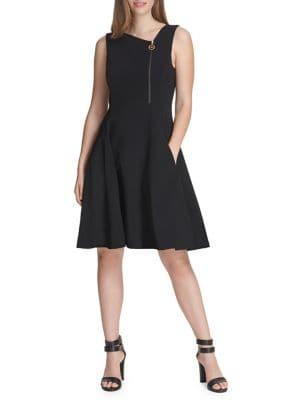 Donna Karan Scuba Asymmetric Fit-&-flare Dress