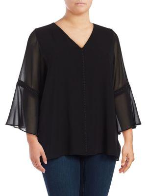 Calvin Klein Plus Beaded Semi-sheer Flare-sleeve Top