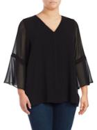 Calvin Klein Plus Beaded Semi-sheer Flare-sleeve Top