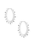 Lucky Brand Silvertone Pave Textural Oval Hoop Earrings