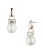 Anne Klein Faux Pearl And Emerald-shaped Drop Earrings