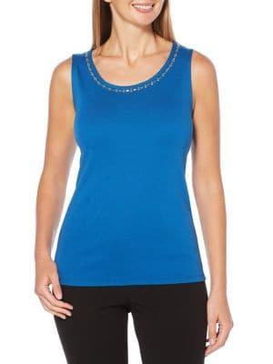 Rafaella Petite Embellished Neck Cotton Tank Top