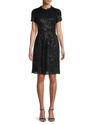 Brooks Brothers Red Fleece Sequin Lace Dress