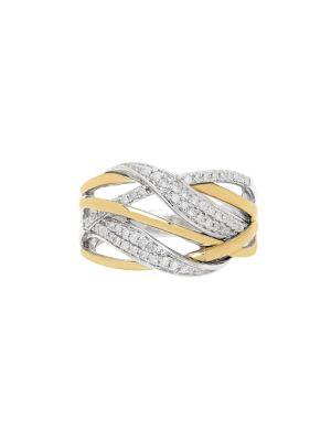 Lord & Taylor 14k Gold & Silver Diamond Braided Crossover Ring