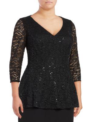 Alex Evenings Plus Lace Peplum Top