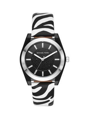 Michael Kors Channing Stainless Steel & Zebra-print Leather-strap Watch