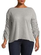 Vince Camuto Plus Ruched-sleeve Cotton Sweater