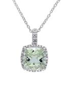 Sonatina Sterling Silver, Green Amethyst & 0.1 Tcw Diamond Halo Pendant Necklace