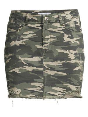Kensie Jeans Camo Destructed-hem Denim Skirt