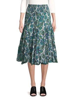 Context Pleated Paisley Floral Midi Skirt