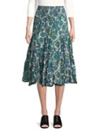 Context Pleated Paisley Floral Midi Skirt