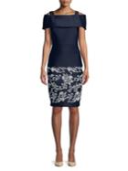 Badgley Mischka Platinum Embroidered Cold-shoulder Sheath Dress