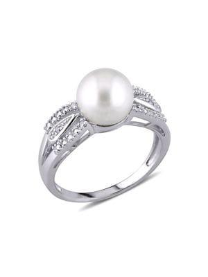 Sonatina Sterling Silver And 9-9.5mm Freshwater Pearl And Diamond Split Shank Ring
