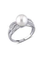 Sonatina Sterling Silver And 9-9.5mm Freshwater Pearl And Diamond Split Shank Ring