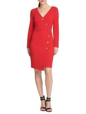 Donna Karan Long-sleeve Faux Wrap Sheath Dress