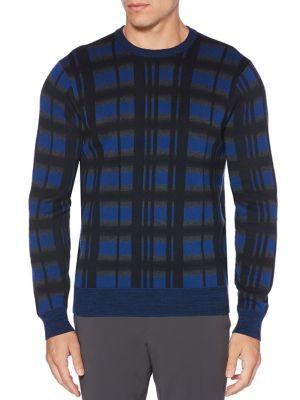 Perry Ellis Winter Multi Color Plaid Crewneck Sweater