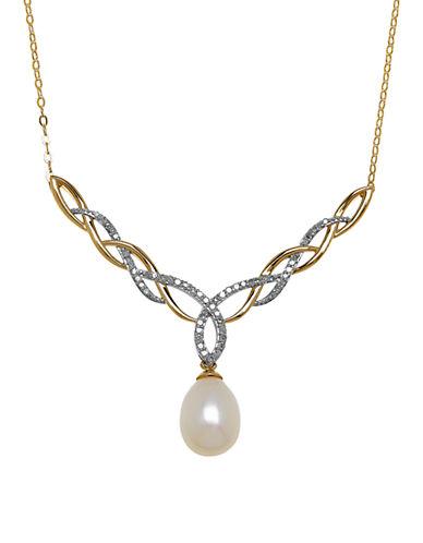 Lord & Taylor Diamond, 7mm Freshwater Pearl And 14k Yellow Gold Pendant Necklace