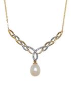 Lord & Taylor Diamond, 7mm Freshwater Pearl And 14k Yellow Gold Pendant Necklace