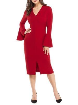 Maggy London Bell Sleeve Midi Sheath Dress