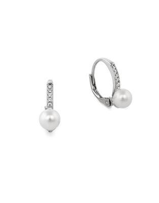 Crislu Classic 5mm Freshwater Pearl, Crystal, Sterling Silver And Pure Platinum Leverback Earrings