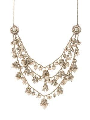 Marchesa Faux Pearl & Crystal Adjustable Drama Bib Necklace