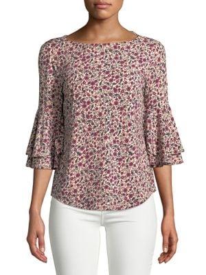 Context Floral Three-quarter Bell-sleeve Blouse