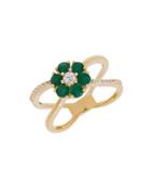 Lord & Taylor Emeralds, White Sapphire And 14k Yellow Gold Ring