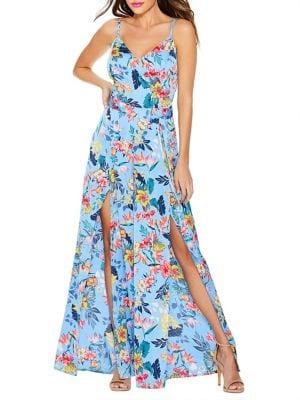 Quiz Floral Waist-tie Split Jumpsuit