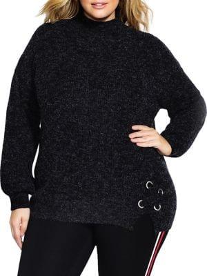 City Chic Plus Eyelet Detail Knit Sweater