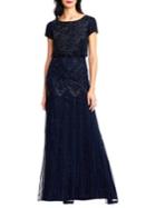 Adrianna Papell Beaded Short-sleeve Gown