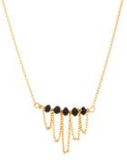 Lord & Taylor Goldtone Black Beads Bar Necklace