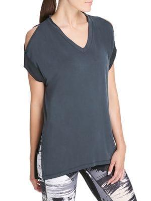 Donna Karan Active High-low Cold-shoulder Top
