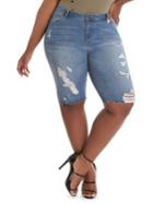 La La Anthony Dest Slim-fit Distressed Denim Bermuda Shorts