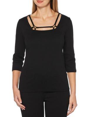 Rafaella Petite Three-quarter Sleeve Cotton Top