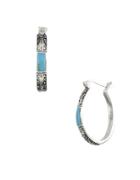 Lord & Taylor Turquoise And Sterling Silver Hoop Earrings