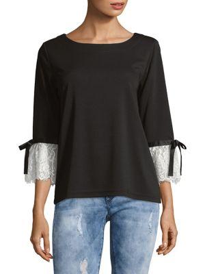 Karl Lagerfeld Paris Tied Lace-sleeve Top